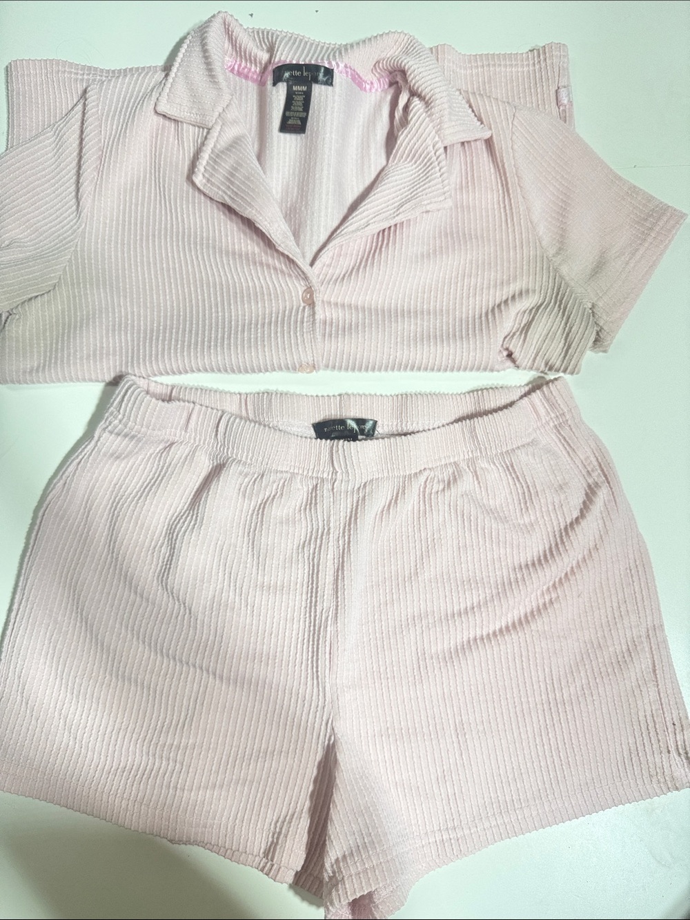 Nanette Lepore Pale Pink Ribbed Short Pajama Set